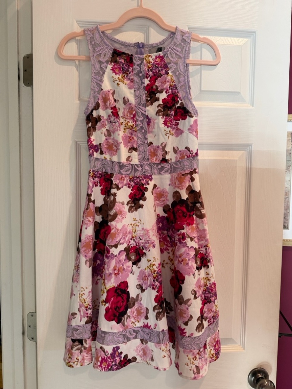 Floral Lace-Trim Mini Dress in Lilac and Pink